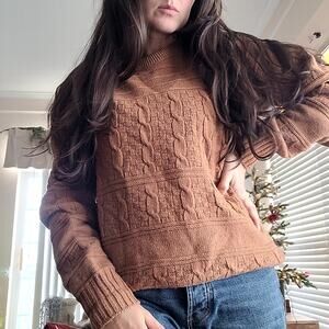 Vtg Lord Jeff Cable Knit Sweater Sz L Camel Brown